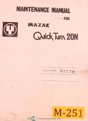 Mazak-Yamazaki-Mazak Quick Turn 20N, NC lathe, Turning Center, Maintenance & Parts Manual 1985-Quick Turn 20N-01